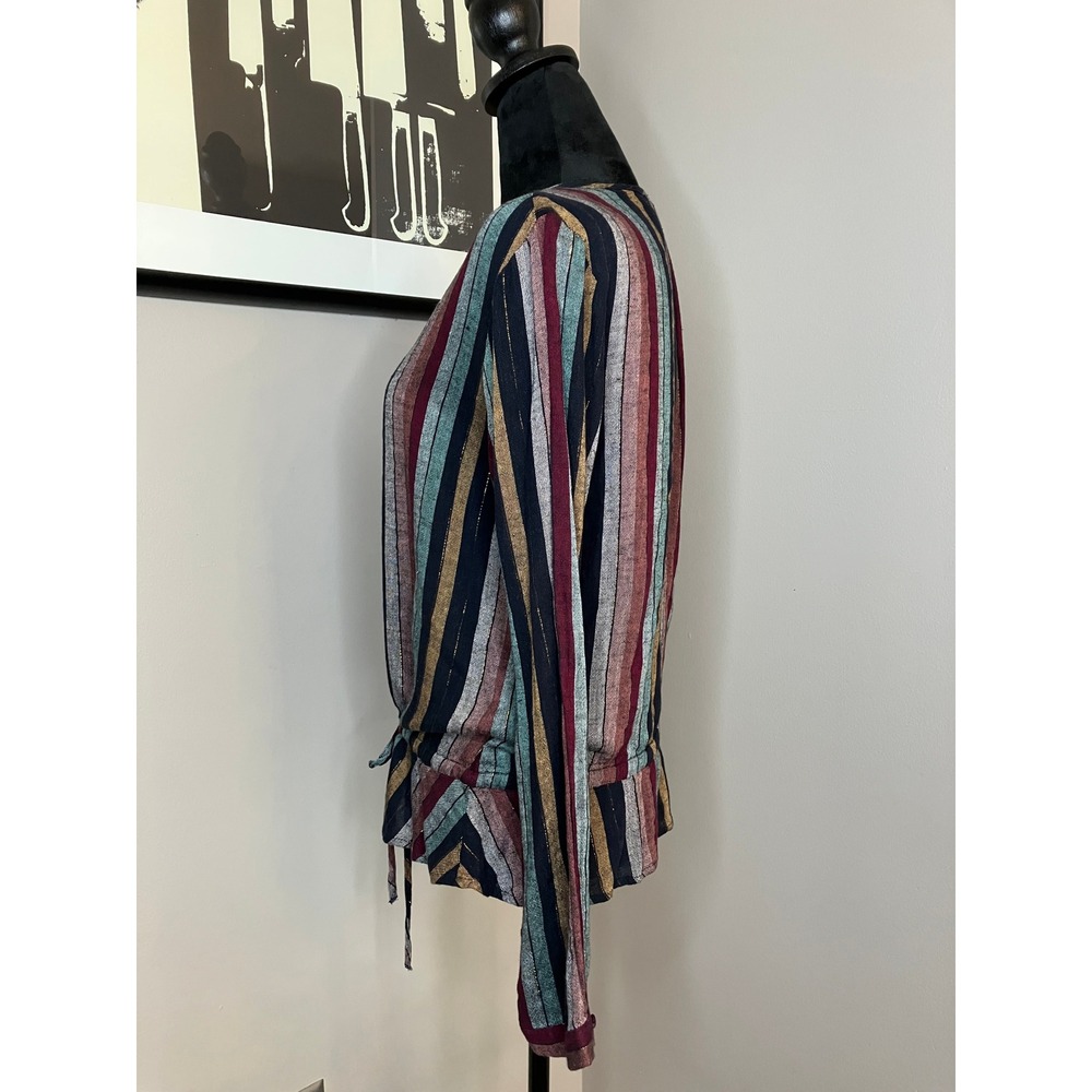 Rails Beaux Varadero Stripe Multicolor Tie‎ Waist Peplum Boho Retro Blouse Small - Picture 4 of 9